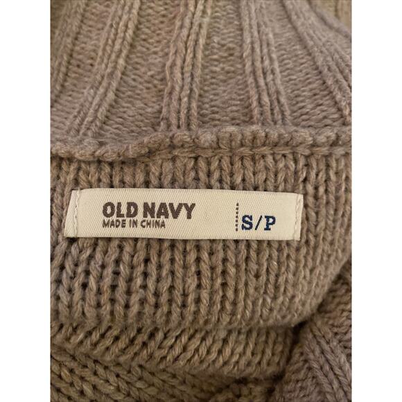 Old Navy Tan Sweater Shawl Neck Cable Knit Pullover Chunky Cotton Blend Size S - Picture 4 of 5